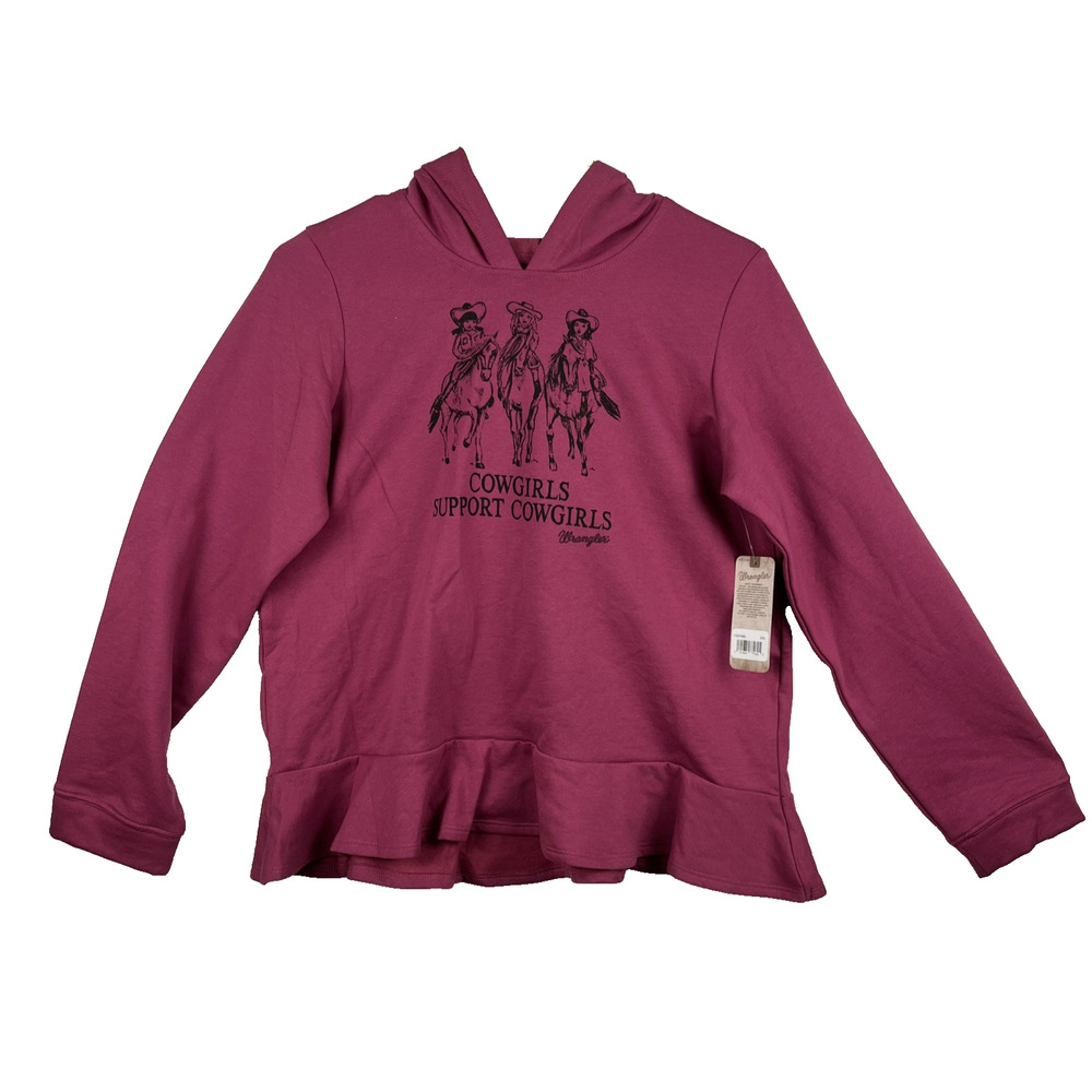 Wrangler Girls Hooded Fleece Top Shirt Size XXL Cowgirls Horses Western Fuchsia